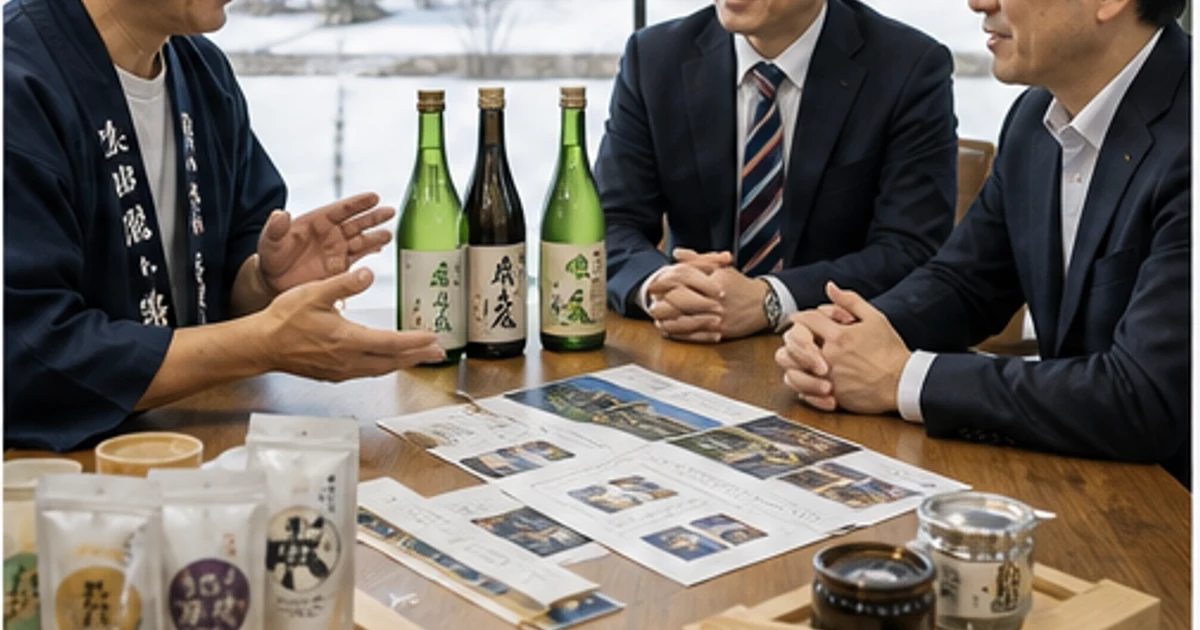 新潟の酒造会社と地域企業が販路承継を相談する様子