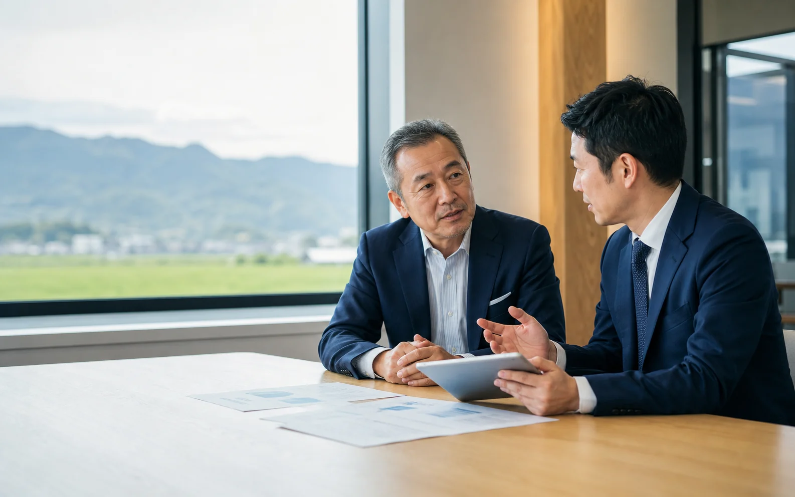 新潟の会社売却について相談する経営者とM&Aアドバイザー